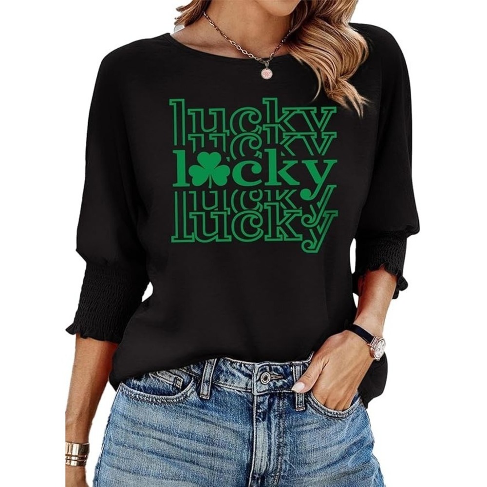 Dokotoo Womens 3/4 Sleeve Lucky Clover T Shirt Top‎ Black Size M 2025 Fashion